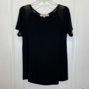 La Fee Maraboutee Black Short Sleeve Tee Sheer Accent Made in France S